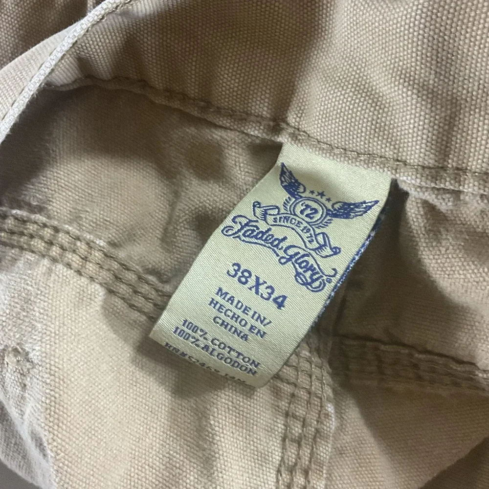 Faded Glory Carpenter Pants Mens 38x34 Khaki Relaxed Fit Utility Work Cotton